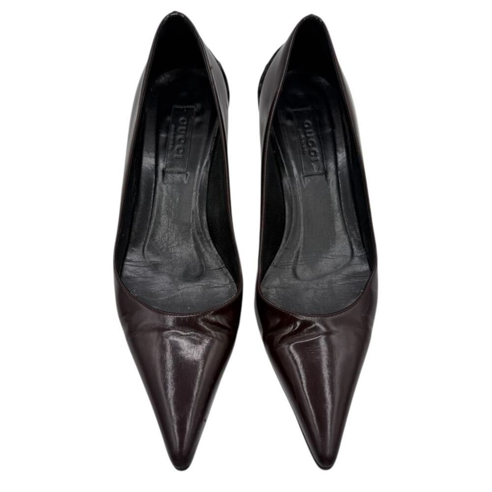 Gucci Burgundy Leather Pointed-Toe Kitten Heel Pumps – Size 36.5 - Picture 4 of 13